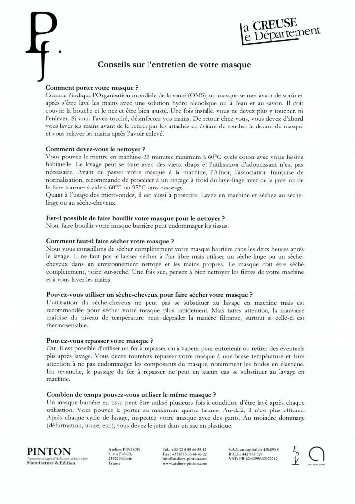 entretien masques departement